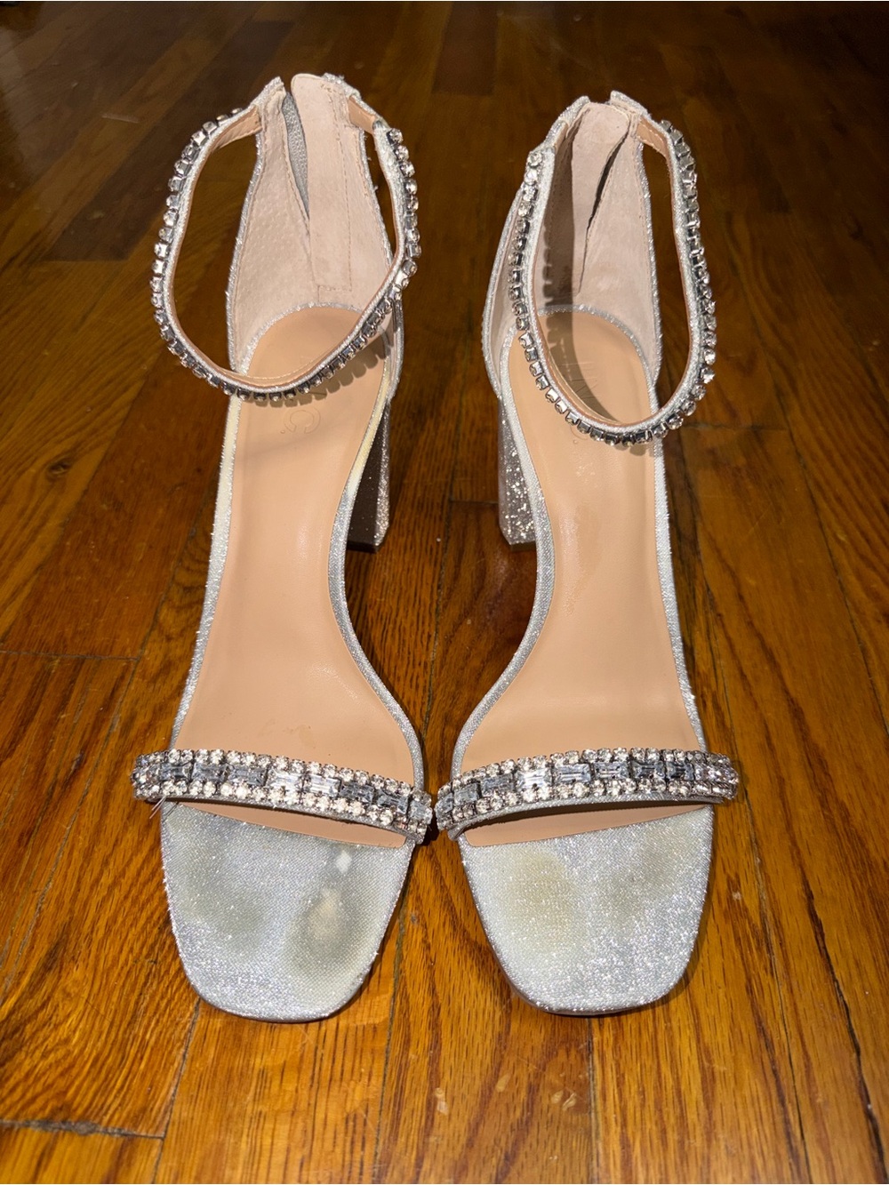 INC International Concepts Silver Crystal Ankle-Strap Block Heels